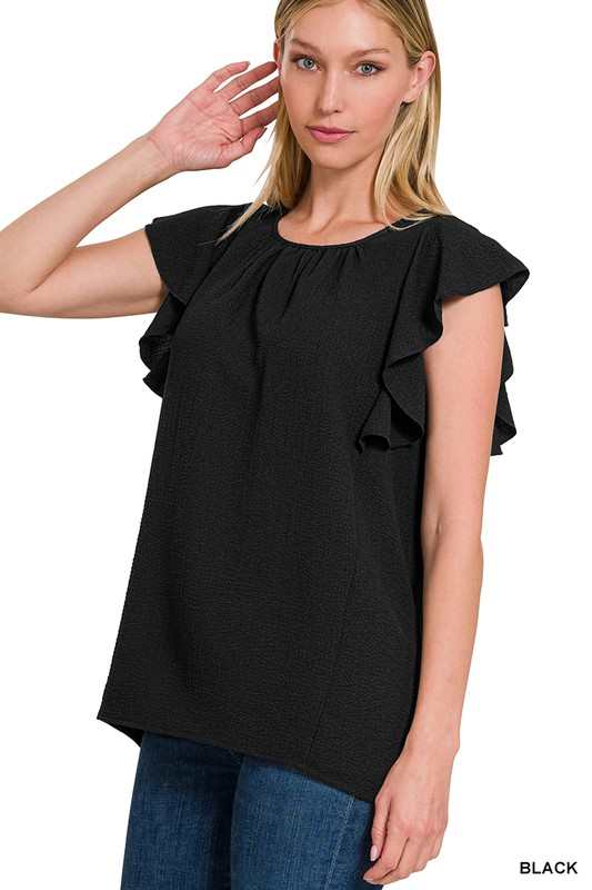 Woven Air Flow Flutter Sleeve Top