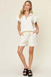 Texture Ruffle Sleeve Top and Shorts Set