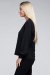 Woven V-Neck Long Sleeve Top