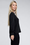 Woven V-Neck Long Sleeve Top