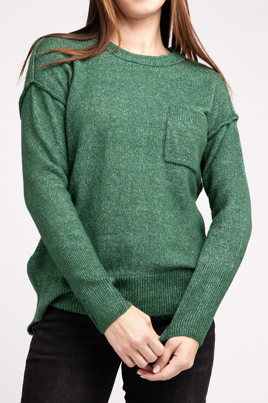 Hi-Low Hem Round Neck Sweater