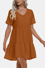V-Neck Short Sleeve Tiered Dress