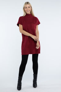 Mock Neck Short Sleeve Sweater Dress