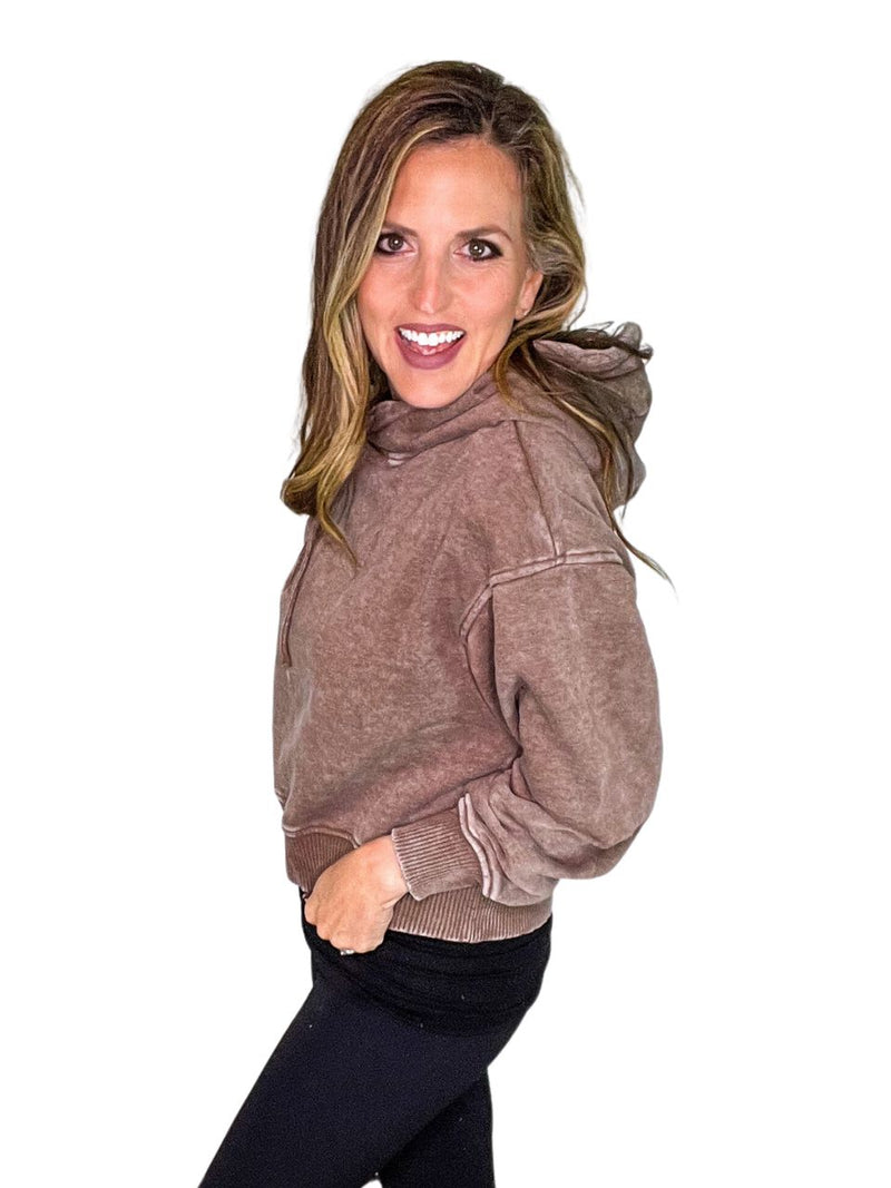 Acid Wash Hoodie in Mocha