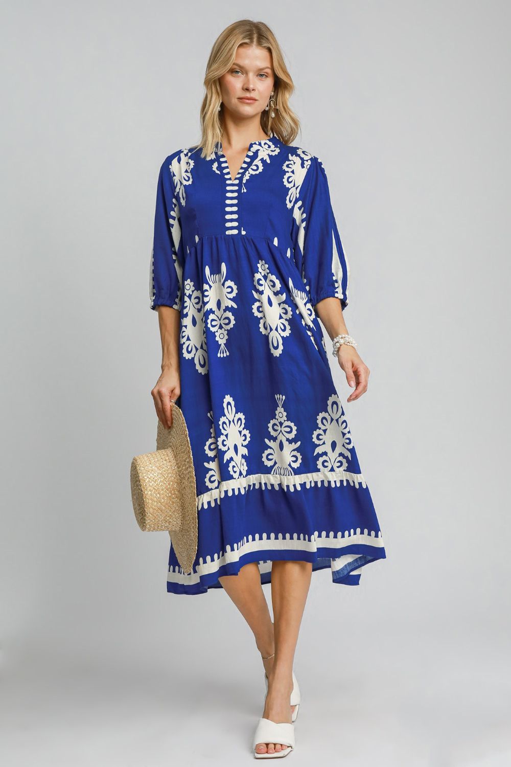 Umgee Midi Dress in Blue Turquoise & Tangerine Umgee Midi Dress in Blue Turquoise & Tangerine