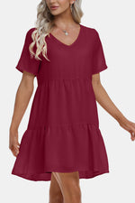 V-Neck Short Sleeve Tiered Dress
