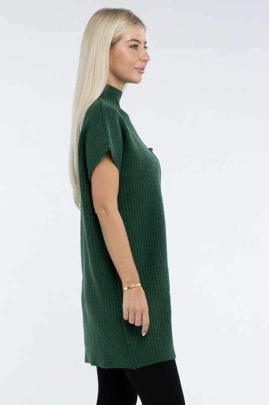 Mock Neck Short Sleeve Sweater Dress – Turquoise & Tangerine