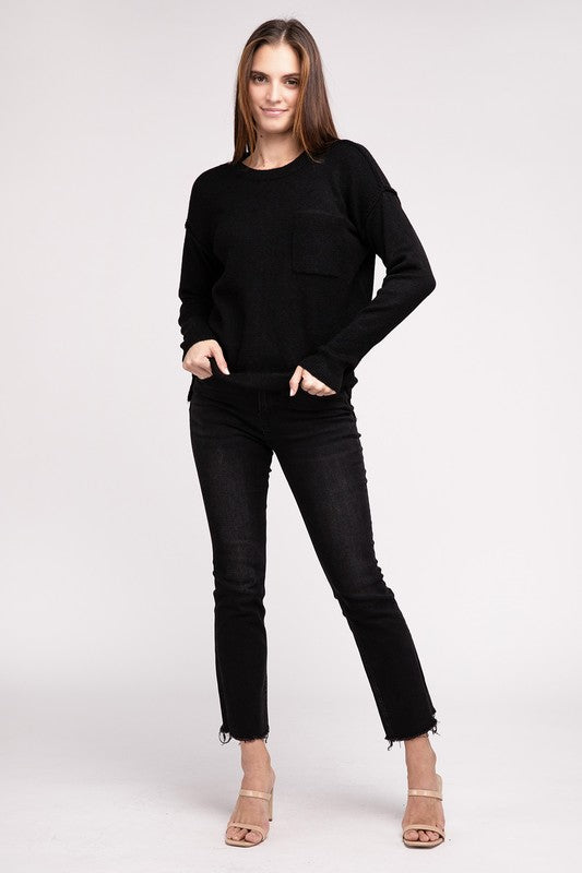 Hi-Low Hem Round Neck Sweater