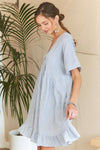 Ruffled Hem Striped V-Neck Babydoll Dress