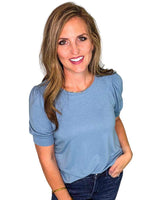 Round Neck Puff Short Sleeve Top