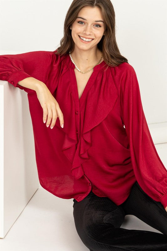 Long Sleeve Ruffle Blouse DEAL