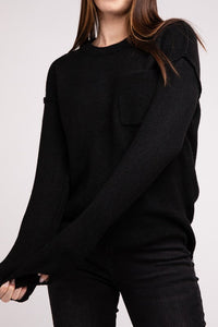 Hi-Low Hem Round Neck Sweater