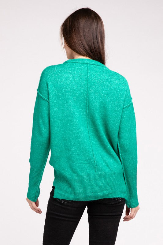 Hi-Low Hem Round Neck Sweater