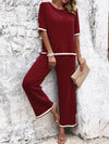 Contrast Trim Top and Pants Set