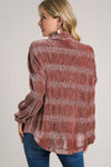 Ruched Velvet Button Up Shirt
