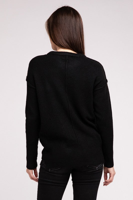 Hi-Low Hem Round Neck Sweater