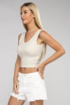 Ribbed Scoop Neck Cropped Sleeveless Top