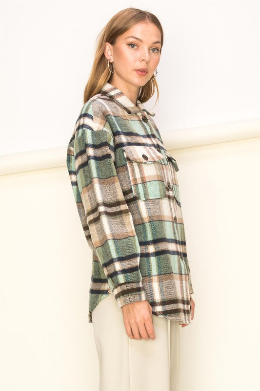 Green and Tan Plaid Shacket