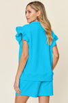Texture Ruffle Sleeve Top and Shorts Set