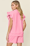 Texture Ruffle Sleeve Top and Shorts Set