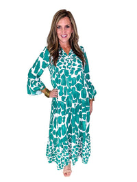 Green Geometric Print Maxi Dress