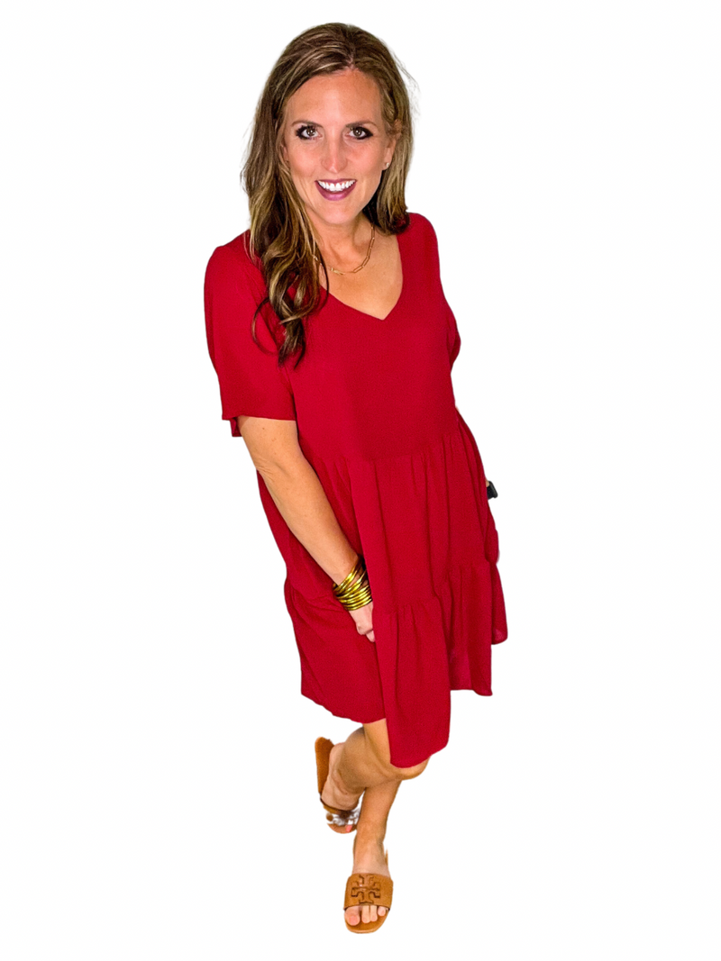 V-Neck Short Sleeve Tiered Dress