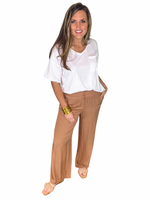 Drawstring Smocked Waist Wide Leg Pants