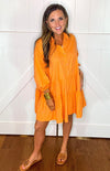 Oversized Puff Sleeve Mini Dress in Orange