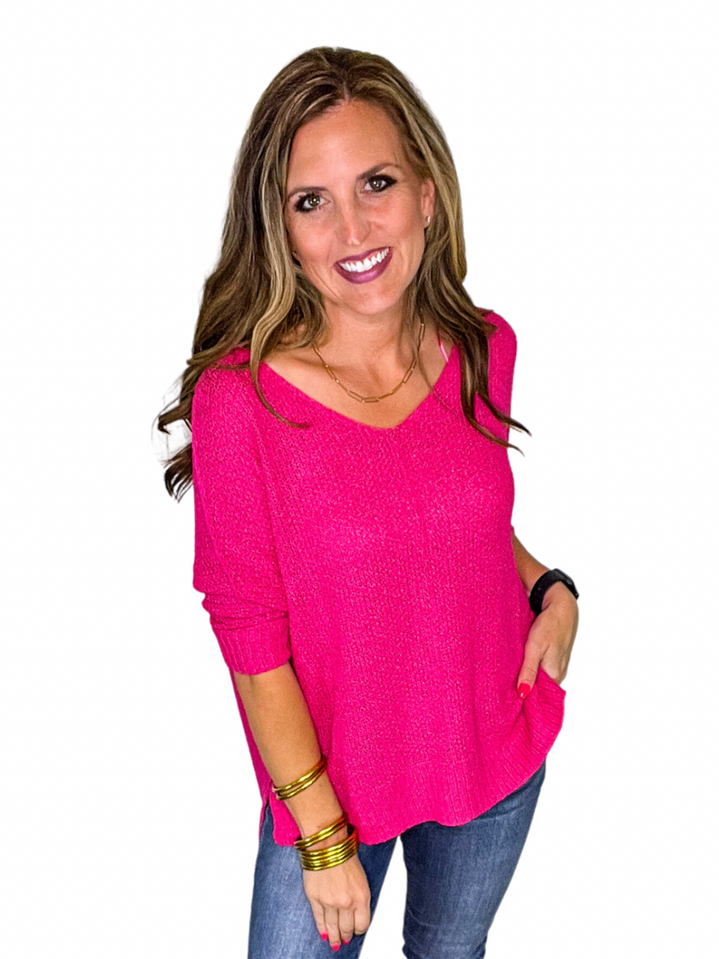 V-Neck Front Seam Knit Sweater