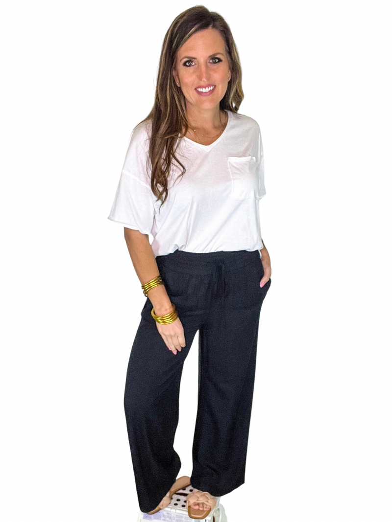 Drawstring Smocked Waist Wide Leg Pants
