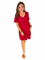 V-Neck Short Sleeve Tiered Dress