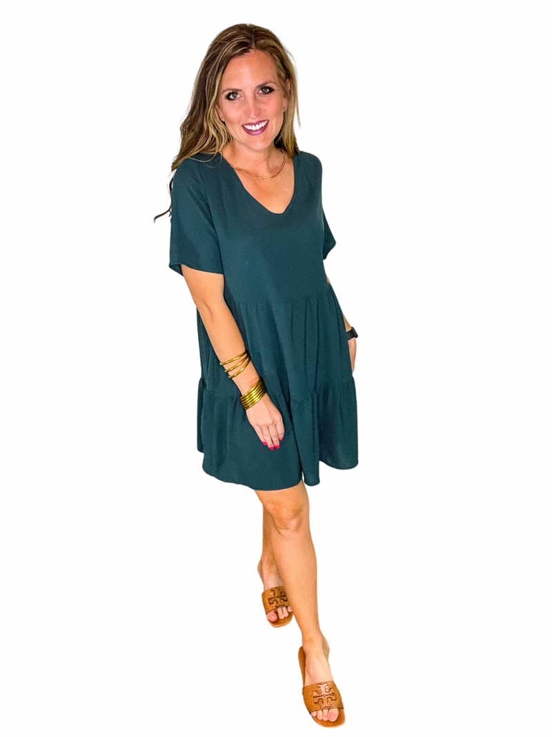 V-Neck Short Sleeve Tiered Dress