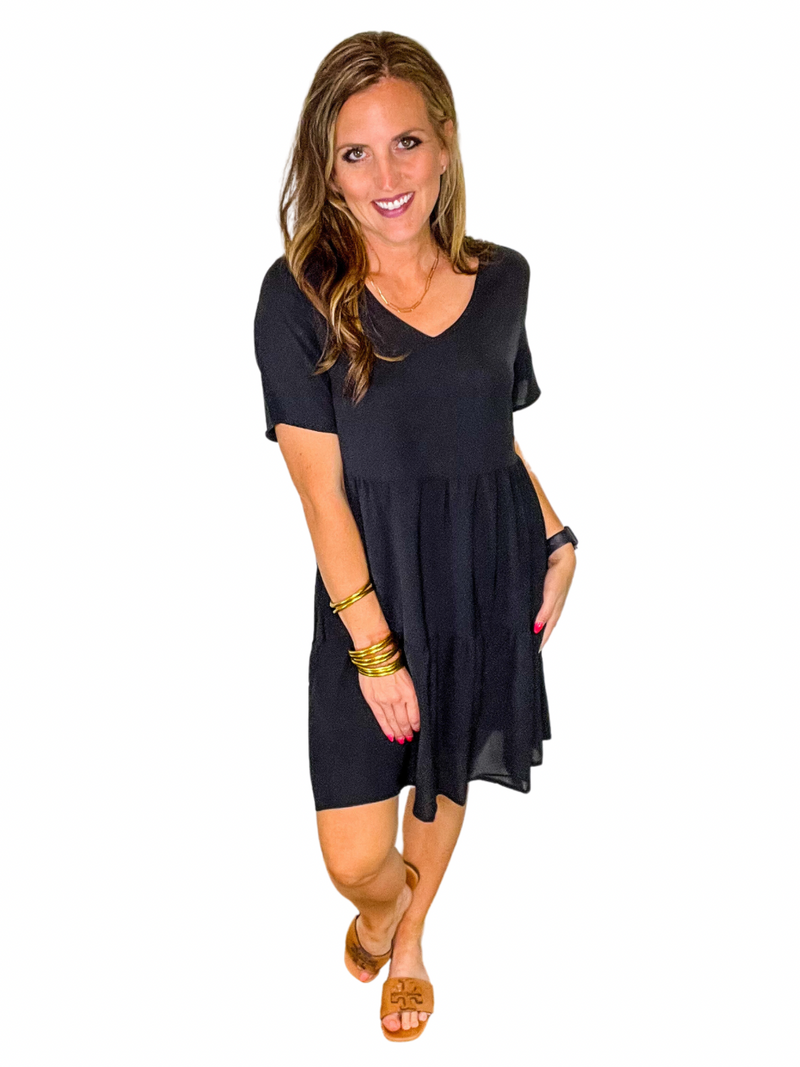 V-Neck Short Sleeve Tiered Dress