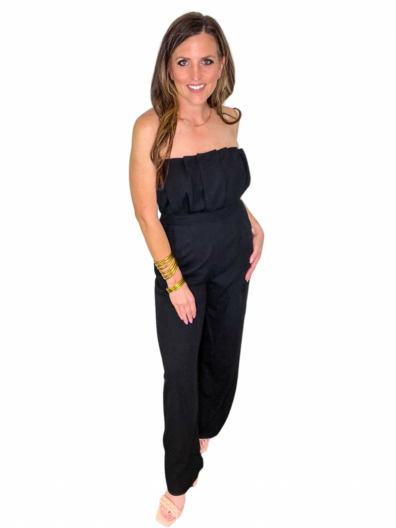 Pleated Wide Leg Jumpsuit in Black