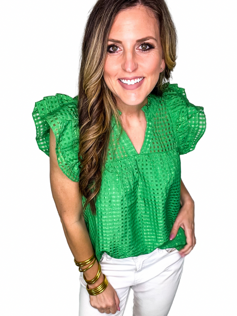 Ruffle Sleeve Top in Green
