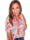 Printed Dolman Sleeve Collared Shirt