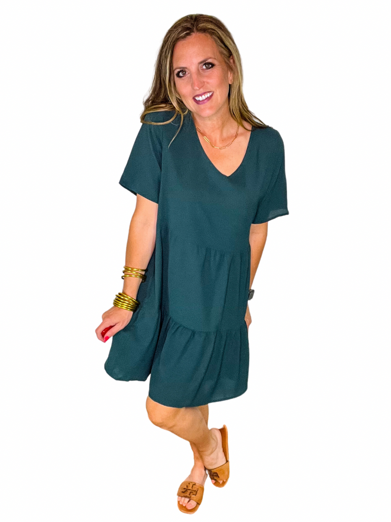 V-Neck Short Sleeve Tiered Dress