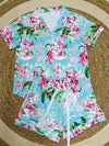 Collared Aqua Floral Pajama Set