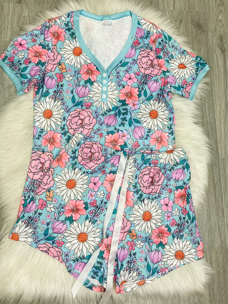 Aqua Floral Pajama Set