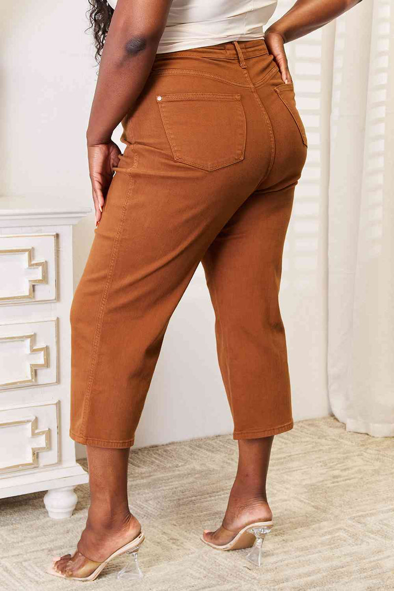 Judy Blue Straight Leg Cropped Jeans in Camel