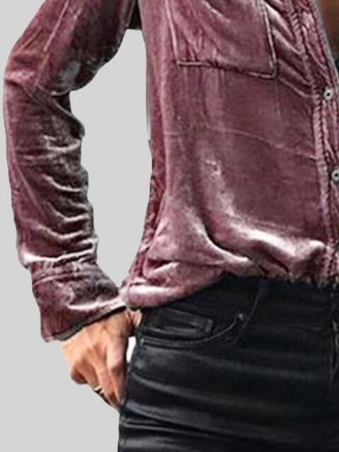 Velvet Button Up Collared Shirt