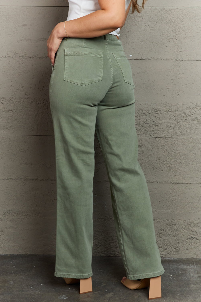 Judy Blue High Waist Straight Fit Jeans in Sage