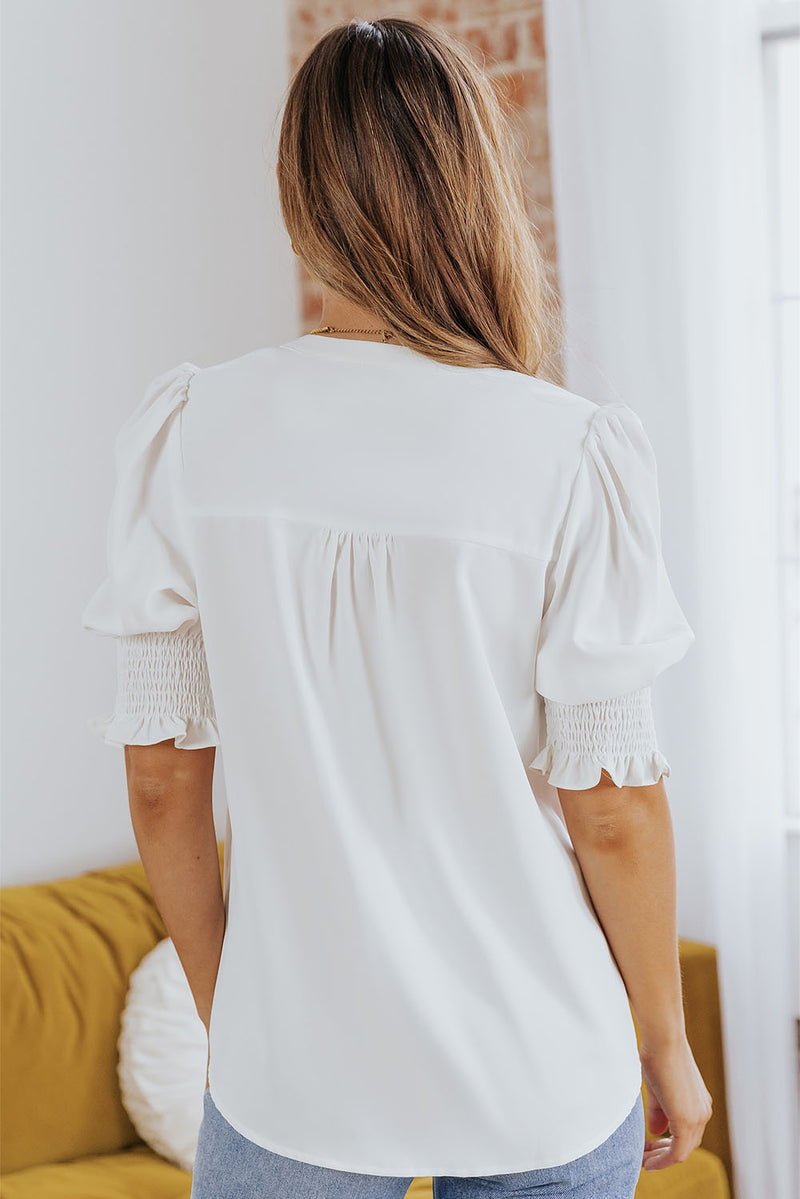 Smocked Sleeve V-Neck Top