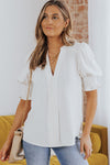 Smocked Sleeve V-Neck Top
