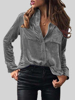 Velvet Button Up Collared Shirt