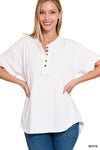 Raw Edge Button Up Short Sleeve Top