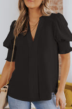 Smocked Sleeve V-Neck Top