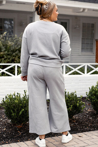 Dupe Textured Long Sleeve Top Pants Set
