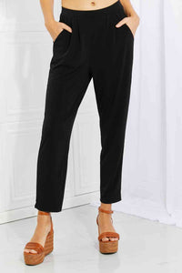 Pleated Stretchy Waist Pants with Side Pockets