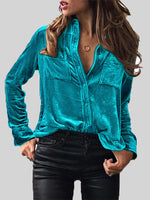 Velvet Button Up Collared Shirt